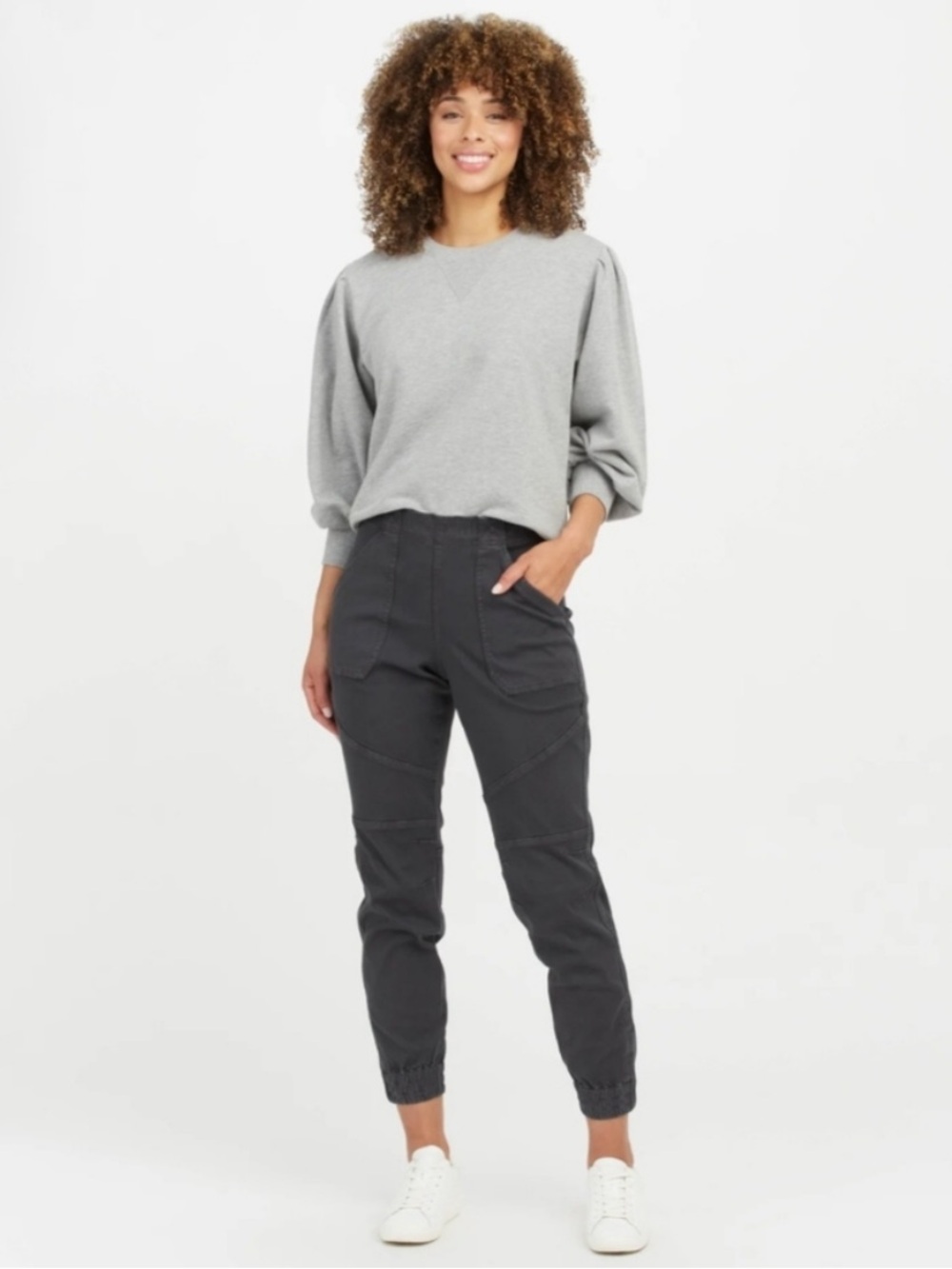 SPANX Stretch Twill Cargo Jogger Large Washed Black Grey